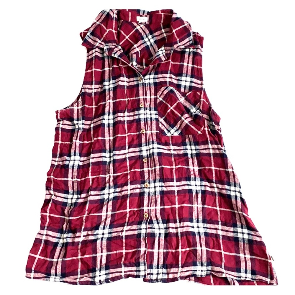 Garage Sleeveless Oversized Plaid Button Down